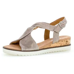 Keilsandalette GABOR "GENUA", Damen, Gr. 35, grau (taupe), Ziegenveloursleder, metallic, klassisch, Schuhe, Sommerschuh, Sandale, Keilabsatz, mit Metallic-Effekt