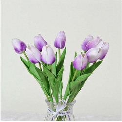 Kunstpflanze 15 Stück künstliche Tulpen, mehrfarbige künstliche Tulpen, FIDDY, künstliche Tulpen, künstliche PU-Blumen lila|weiß