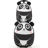 DREAMADE 2tlg. Kinderkoffer Set, Kinderkoffer mit Rucksack, Reisekoffer Jungen & Mädchen, Kindergepäck mit Rollen, Kindertrolley Handgepäck Kinder Flugzeug (Schwarz-Panda)