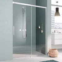 Kermi Nica Gleittür 2-tlg., mit Festfeld NIL2R10020VPK 100x200cm, silber hochglanz, ESG klar Clean, rechts