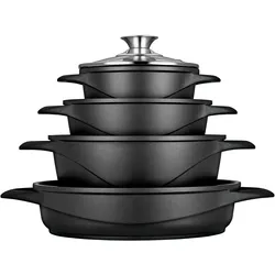 Smile 8-teiliges Induktionskochgeschirr, Aluminiumguss, 4 Töpfe, Deckel aus gehärtetem Glas, PFOA-frei Schwarz SML-MGK17