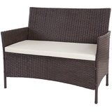 Poly-Rattan Gartenbank Halden, Sitzbank Bank, braun-meliert, Kissen creme