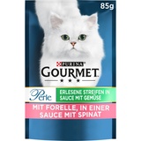 PURINA GOURMET Perle Erlesene Streifen mit Gemüse Katzenfutter nass, mit Forelle und Spinat, 24er Pack (24 x 85g)