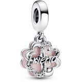 PANDORA Vierblättriges Kleeblatt Freundschaft Doppelter Charm-Anhänger aus Sterling Silber und Emaille - Kompatibel mit PANDORA Moments Armbänder