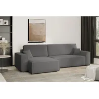 yourhouse24 Ecksofa Gepolstertes KARL XL L-Form, Cord&Bouclé-Stoff, mit Schlaffunktion und Bettkasten, Seite universal grau