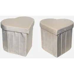 2er-Set faltbare Hocker für Kinder mit Sitzfläche aus beigem Samt und in Herzform - Joy