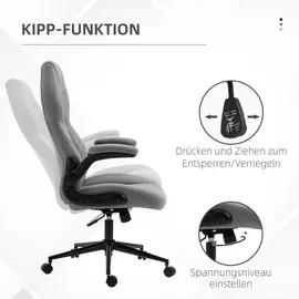 Vinsetto Bürostuhl, Ergonomischer Schreibtischstuhl, Computerstuhl mit Wippfunktion, Verstellbaren Armlehnen, Drehstuhl mit Weichem Kissen, Mikrofasertuch, Hellgrau Kunststoff, 69.5x122x65.5 cm, Arbeitszimmer, Bürostühle, Drehstühle