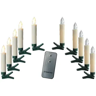 Expo Börse Weihnachts LED Kerzen 10 Stück kabellos inkl. Batterien Weihnachtsdeko Lichterkette - Creme/Grün