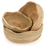 Sumnacon Set mit runden geflochtenen Rattan-Obstkorb, Brot, Servierkörbe, Snack-Aufbewahrungsschalen, Tisch, Schreibtisch, dekorative Aufbewahrungskörbe, gewellter Rand