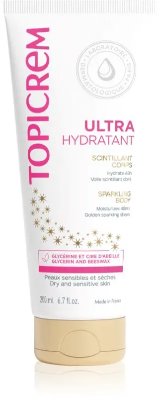 Topicrem UH BODY Ultra-Moisturizing Sparkling Body Intensive Feuchtigkeit spendende Körperlotion mit Glitzerteilchen 200 ml