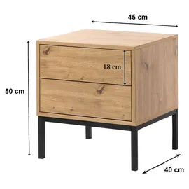 CaliCosy Nachttisch mit 2 Schubladen Holzdekor 45/40/50 cm