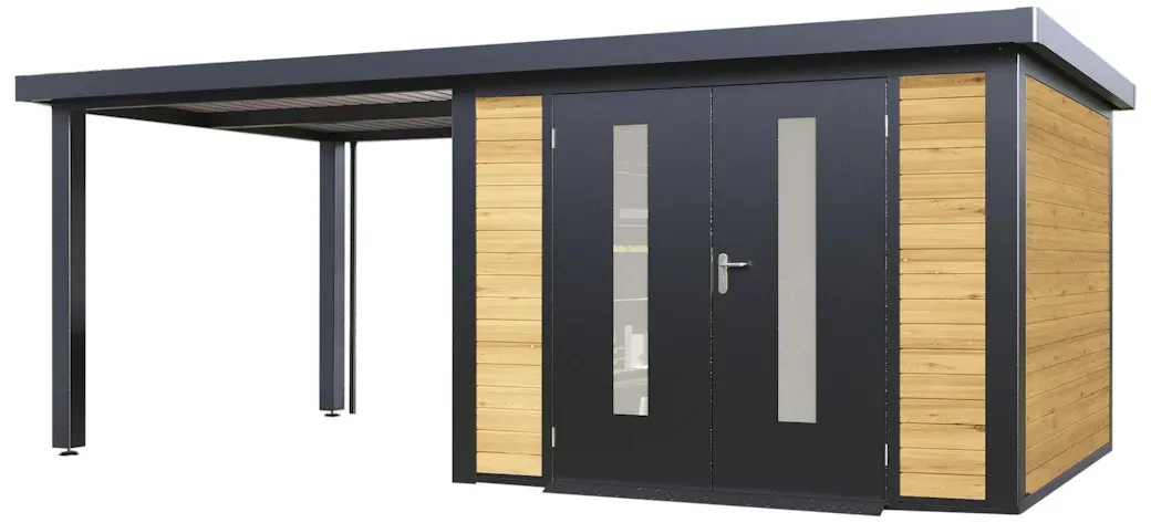 Wolff Finnhaus Metall-Holzgartenhaus Hybridhaus Alvar - 28 mm 586 x 300 cm (Alvar 5930) kiefer imprägniert