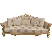 Xlmoebel Chesterfield-Sofa Barock-Sofa Chesterfield Dreisitzer aus Holz und Samt, 1 Teile, Hergestellt in Europa beige