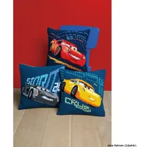 Vervaco Wd Kreuzstichkissen Lightning McQueen Kreuzstickpackung vorgedruckt, Stramin, weiß, 40 x 40 x 0,3 cm