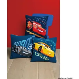 Vervaco Wd Kreuzstichkissen Lightning McQueen Kreuzstickpackung vorgedruckt, Stramin, weiß, 40 x 40 x 0,3 cm
