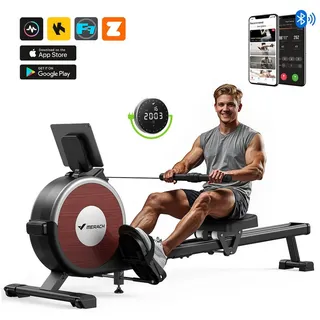 MERACH Rudergerät Leises Magnetisches Rudergerät für Zuhause, Klappbar Rudermaschine (Rudergeräte mit 16 Stufen Einstellbar Widerstand, Doppel-Slide-Rails, Bluetooth Exklusiver App, Verstellbarer Tablethalterung, LCD-Display), ideal für Cardio-Training, Heimfitness, 158kg Belastbar schwarz