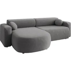 Mirjan24 Ecksofa Nicelo, Wohnzimmer L-Form mit Bettkasten und Schlaffunktion, Dekorative Kissen-Set, Seite universal (Farbe: Velo 635) - Grau