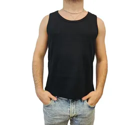 STONES Herren Tank Top geripptes Baumwoll-Shirt Basic-Top Rundhals-Top Achsel-Shirt Unterhemd Schwarz - L