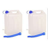 BURI Kanister Wasserkanister 2x 10 Liter Auslaufhahn Ausgießtülle Camping weiß