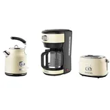 WESTINGHOUSE Toaster Wasserkocher Set + Kaffeemaschine, Retro Frühstücksset schwarz, Toaster 2 Scheiben mit Brötchenaufsatz, Filter Kaffeemaschine, Wasserkocher Edelstahl 1.7 Liter mit Kalkfilter