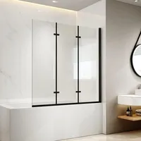 EMKE Duschwand für Badewanne 130x140 cm Schwarz, Badewannenaufsatz 3-teilig Faltbar Badewanne Duschwand, Duschtrennwand für Badewanne Badewannenfaltwand 6 mm Sicherheitsglas Duschabtrennung Badewanne