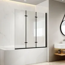 EMKE Duschwand für Badewanne 130x140 cm Schwarz, Badewannenaufsatz 3-teilig Faltbar Badewanne Duschwand, Duschtrennwand für Badewanne Badewannenfaltwand 6 mm Sicherheitsglas Duschabtrennung Badewanne