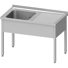 Stalgast Edelstahl Spültisch ohne Grundboden 1200x600x850 mm, mit einem Becken links, mit Aufkantung, verschweißt
