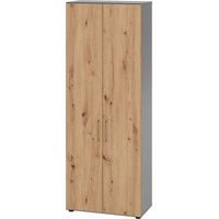 bümö Aktenschrank abschließbar, Büroschrank Holz 80cm breit in Graphit/Asteiche - abschließbarer Schrank mit Aktenregal für's Büro & Arbeitszimmer,