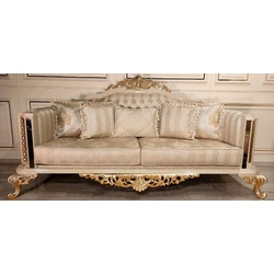 Casa Padrino Luxus Barock Wohnzimmer Sofa Gold / Creme / Gold - Handgefertigtes Barockstil Sofa - Luxus Wohnzimmer Möbel im Barockstil - Barock Möbel - Edel & Prunkvoll