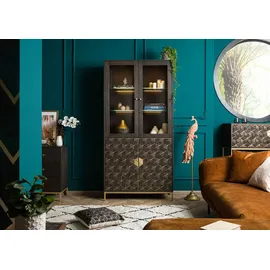 Massivmoebel24 Standvitrine Mango 99 x 40 x 200 cm Grau Geölt