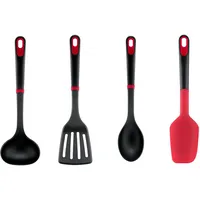 Tefal Ingenio+ 4-teiliges Küchenhelfer-Set K198S4 – Kochbesteck-Set aus glasfaserverstärktem Nylon, hitzebeständig bis 230 °C, kratzfest, spülmaschinengeeignet, rot/schwarz