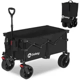 Sekey Bollerwagen 150 KG Bollerwagen Faltbar Handwagen mit Bremsen und breiten Reifen, Patentiertes, 4-fach zusammenklappbares Design, Kein Zusammenbau nötig schwarz