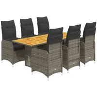 vidaXL 7-tlg. Garten-Bistro-Set mit Kissen Grau Poly Rattan