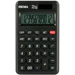 SIGMA Taschenrechner PC100, Kunststoff, 11.8 x 7 cm, 12-stelliges Display, schwarz