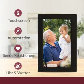 Xoro CPF 10C1 Digitaler Bilderrahmen 10.1 Zoll IPS Touchscreen, WLAN, 16 GB, App-Steuerung, 1280x800, schwarzer Rahmen