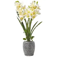 Homescapes - Künstliche weiß-grüne Orchidee im dunkelgrauen Zement-Topf, 82