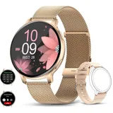 Smartwatch Herren Bluetooth Voice Calling Herzfrequenz Gesundheit Monitor 1,39 Zoll großen Bildschirm Mode Sport IP67 wasserdichte Damen Smartwatch - Gold