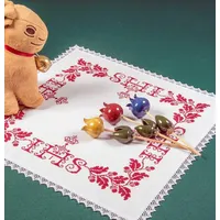 Weihkorbdecke „Panem“ 55x55cm – Stickgrundlage mit Spitze & Aida-Feld