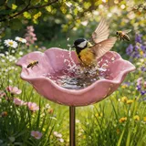 Wisfancy 1 Stück Vogeltränke Blume Metall, Bienentränke Insektentränke Schmetterlingstränke, Gartenstecker Aus Metall Gartendeko Für Draußen (Rosa)