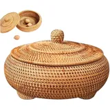 Kleiner Korbkorb mit Deckel, 22 cm runde Rattan gewebte Box mit Deckel, Desktop Dekorative Aufbewahrungskörbe für Home Bauernhaus Küche