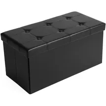 Songmics 76 cm Sitzbank mit Stauraum, Sitztruhe, Aufbewahrungsbox, Fußhocker, faltbar, gepolstert, Bezug aus Kunstleder, bis 300 kg belastbar, klassikschwarz LSF105, Schwarz