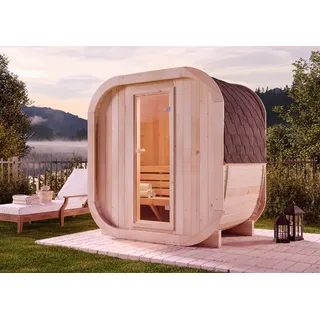 FinnTherm Fasssauna ScandiCube Mini XXS, Moderne Outdoor Sauna inkl. Dacheindeckung und Fußboden, ø 214 x 130 cm, Ausführung: Unbehandelt, Ohne