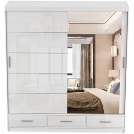 fabryka mebli idźczak Schwebetürenschrank Kleiderschrank 203 cm Weiß/Weiß semigloss mit Spiegel Florence - weiß