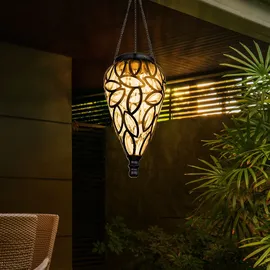GLOBO Solarlampe Gartendeko Hängeleuchte Außenlampe hängend LED Solarleuchte, im Tropfen Design, Metall schwarz,