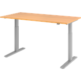 Hammerbacher elektrisch höhenverstellbarer Schreibtisch buche rechteckig, C-Fuß-Gestell silber 160,0 x 80,0 cm