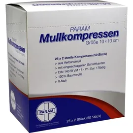PARAM MULLKOMPRESSEN STERIL 10X10 8F 25x2 st