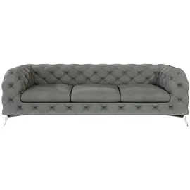 s-style möbel Chesterfield Sofa 3-sitzer River Mit Metall Füßen, Grau, Samt
