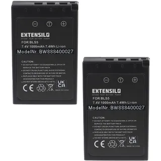 EXTENSILO 2X Akku Ersatz für Olympus BLS-50 für Kamera (1000mAh, 7,4V, Li-Ion) mit Infochip