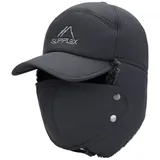 Refttenw Fleecemütze Herren Schirmmütze Innenfutter Wintermütze mit Ohrenwärmer Masken Winddicht Trappermütze Warmes Futter grau