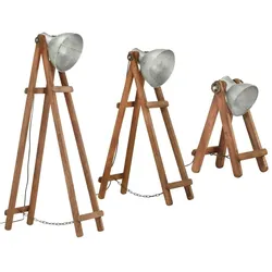vidaXL Stehlampen 3 Stk. Silbern E27 Mango Massivholz